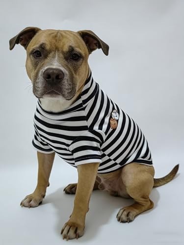 Turtleneck Dog Shirt Cute Doggie Embroidery Super Soft Dog Sweatshirt Stretchy Striped Puppy Pullover for Cats Small Medium Large Dogs (Black Striped, Medium) - color: Black Striped, size: Medium