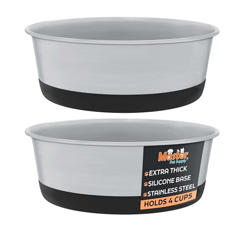 Master Pet Supply Stainless Steel Dog Bowls Set of 2 with Extra Thick Silicone Base - 4 Cup (32 oz) Black Velvet, Non-Slip, Dishwasher Safe Metal Bowls, Pet Dog Food Bowl for Dogs, Cats, Anti Rust - color: Black Velvet, size: 4 Cups (32 oz) 2 Pack