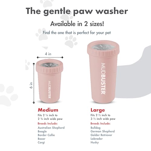 Dexas MudBuster Medium Dog Paw Cleaner, Blush, Fits 1.5"-2.5" Wide Paws, Gentle Silicone Bristles for Quick, Easy Cleaning - color: Blush, size: Medium without Lid