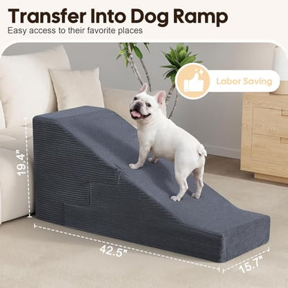 Dog Ramp for Bed Couch, 25.6" H Dog Stairs for Small Dogs | 2 in 1 Transformable 5-Step Pet Steps for Bed, Foldable Cats Ramp to Get on Bed, Non-Slip Balanced, Grey - size: 15.7 X 35.3 X 25.6 In