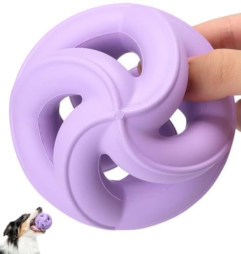 Natural Rubber Indestructible Dog Toys, Durable Dog Chew Toys for Aggressive Chewers - Interactive Dog Toy Balls for Anxiety Relief, Safe for Most Breeds, Fetch Training, 4", Purple - color: Purple
