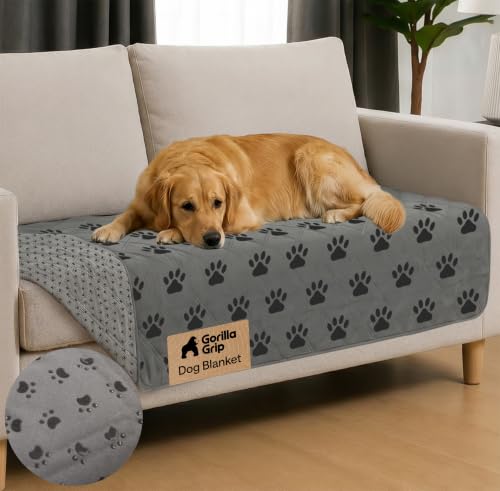 GORILLA GRIP® Waterproof Dog Blanket, Leakproof Couch Cover for Dogs, Silicone Grip Backing, Protects Sofa, Sectional, Bed, Crate, Car & RV, Tear-Resistant Washable Senior Pet Blanket, 50x40, Gray Paw - color: Gray Black Paw, size: 40" X 50"