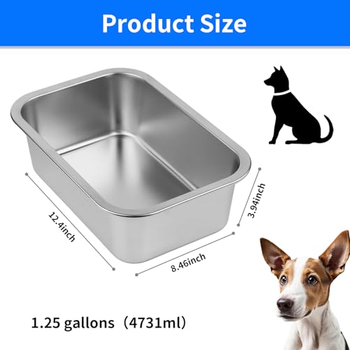Ohtomber Stainless Steel 1.25 Gallons Large Dog Water Bowl, Metal Pet Dog Water & Food Bowl No Spilling, Outdoor Feeder Dish Plate for Cat, Big, Extra Large Pet - size: 1.25 gallons