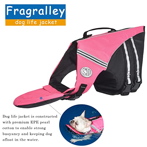 Dog Life Jacket, French Bulldog Life Vest for Swimming Boating, Dog Swim Vest with Chin Float and Rescue Handle, High Flotation Puppy Life Jackets (Chest Girth: 17" to 30", Weight: 17" to 28" LB) - color: Cute Pink