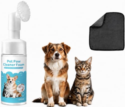 2 for 1 Dog Paw Cleaner Kit for Dogs & Cats – No-Rinse Paw Cleaning Foam, Microfiber Towel & Waste Bag Rolls – Portable Muddy Paw Cleaner Set for Indoor & Outdoor Use
