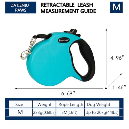 16FT Retractable Dog Leash for Medium Dogs up to 44lbs with Chew Proof Steel Wire Extender, Lightweight, Durable & Safe One-Hand Operation Blue M - color: Blue, size: Medium