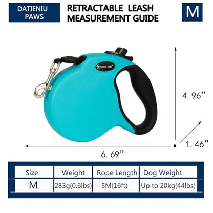16FT Retractable Dog Leash for Medium Dogs up to 44lbs with Chew Proof Steel Wire Extender, Lightweight, Durable & Safe One-Hand Operation Blue M - color: Blue, size: Medium