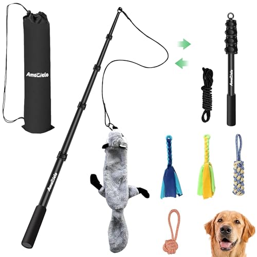 Flirt Pole for Dogs, Interactive Toys Tug-of-war for Dogs, Five-Section Retractable Adjustable Length,for Outdoor Exercise & Training for Small Medium Large Dog - size: 4 switch-59.1Inch