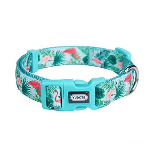 Adjustable Dog Collar, Durable Nylon Collars for Large Female Male Dogs & Puppies, Flamingo Print Cute and Soft - color: Green Flamingo, size: Small