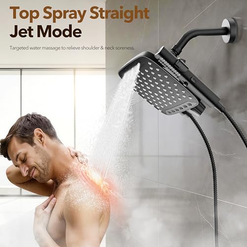 JDO High Pressure Rain Shower Head with Handheld Spray Matte Black, 7 Modes Dual Shower Head Combo, 10 Inch Rainfall Showerhead Detachable, Power Wash for Bathroom Cleaning - color: Matte Black