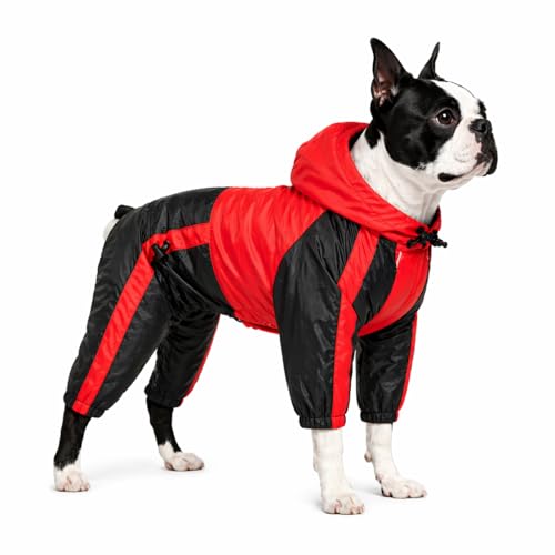 Lovelonglong Dog Hooded Raincoat, Large Dog Rain Jacket Poncho Waterproof Clothes with Hood Breathable 4 Feet Four Legs Rain Coats for Small Medium Large Pet Dogs Red L-XS - color: Red, size: L-XS (Medium Dog ~20lbs)