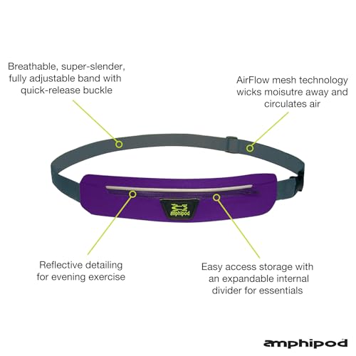 Amphipod AirFlow MicroStretch Belt, Ultra-Light Minimalist Runners Waist Pack Bag for Running, Jogging, Men & Women - Purple/Silver - L - color: Purple/Silver