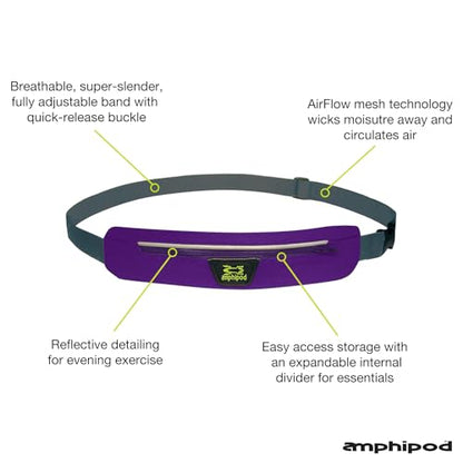 Amphipod AirFlow MicroStretch Belt, Ultra-Light Minimalist Runners Waist Pack Bag for Running, Jogging, Men & Women - Purple/Silver - L - color: Purple/Silver