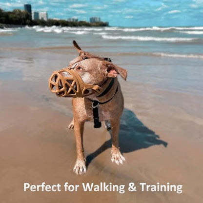 BARKLESS Dog Muzzle, Basket Muzzle for Biting, Chewing and Scavenging, Humane Cage Mouth Cover, Perfect for Grooming and Training Small Aggressive Reactive Dogs (XS, Brown) - size: Extra Small