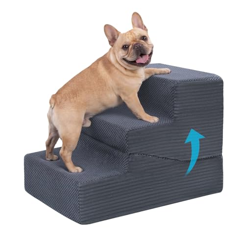 Dog Ramp for Bed Couch, 15.3" H Dog Stairs for Small Dogs | 2 in 1 Transformable 3-Step Pet Steps for Bed, Foldable Cats Ramp to Get on Bed, Non-Slip Balanced, Grey - size: 15.7 X 21.2 X 15.3 In