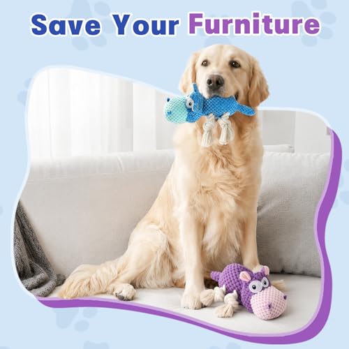 TOOPTATE 2-Pack Squeaky Dog Toys - Plush Dog Toys for Small Medium Large Dogs, Keep Them Busy (Blue & Purple, Medium) - color: Blue + Purple, size: Medium