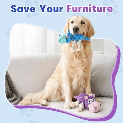 TOOPTATE 2-Pack Squeaky Dog Toys - Plush Dog Toys for Small Medium Large Dogs, Keep Them Busy (Blue & Purple, Medium) - color: Blue + Purple, size: Medium