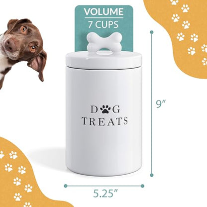 Barnyard Designs Large Dog Treat Container Airtight with Lid, Cute Rustic Ceramic Dog Treat Storage Jar for Kitchen Counter (White) - color: White