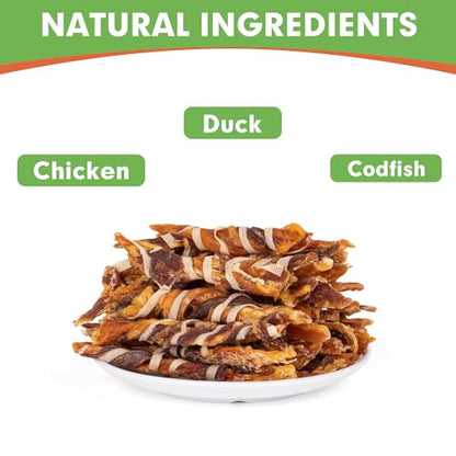 MON2SUN Dog Treats, Triple Flavor Jerky Twist Sticks, 4.5-5 Inch Chicken Duck and Codfish Sticks Chews for Small Dogs, Healthy Snacks, 10.58 oz (30 Count-Pack of 1) - size: 10.58 Ounce (Pack of 1), style: 4.5-5 Inch
