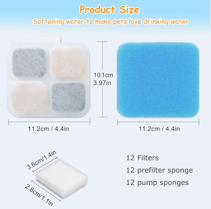 16 Set Replacement Filters for Oneisall PW07SAU 10L/2.64Gal Stainless Steel Dog Water Fountain, Includes 16 Filters & 16Pre-Filters & 16 Pump Sponges