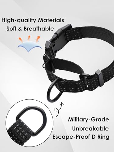Martingale Dog Collar, Reflective No Pull Training Collar with Quick Release Buckle & USA Flag, Heavy-Duty Nylon, Adjustable for Small Medium Large Dogs (L,Black with Flag - color: Black with Flag, size: L (1" x 19"-26")