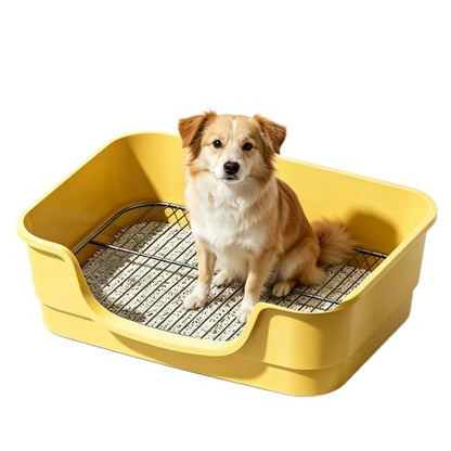Dog Potty Tray with Removable Mesh, Pee Pad Holder for Indoor & Apartment Use, Non-Slip Dog Toilet, Keep Paws Dry, Easy Clean Potty Training Box for Small to Medium Dogs 18.7''LX13.78''W (Yellow) - color: Yellow