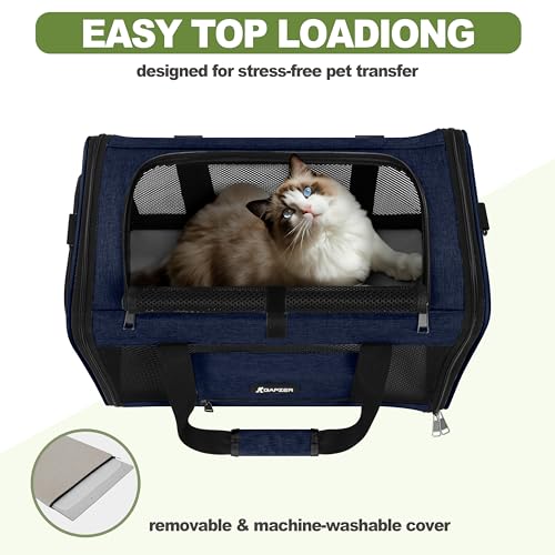 GAPZER Cat Carrier 18x11x11 United Airline Approved, Top Loader Heavy Duty Softshell Pet Flying Bag 18lbs, Small Dog Chihuahua Crate 5-10 Pounds, Kitty Transport Kennel, Miniature Poodle Case Navy - color: Navy