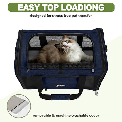 GAPZER Cat Carrier 18x11x11 United Airline Approved, Top Loader Heavy Duty Softshell Pet Flying Bag 18lbs, Small Dog Chihuahua Crate 5-10 Pounds, Kitty Transport Kennel, Miniature Poodle Case Navy - color: Navy