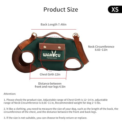 Wakytu Dog Lift Harness Dog Carrier Sling for Small Dogs & Cats,XS | stylish puppy sling carrier with handle & pocket,adjustable leash,walking & travel - color: 1.0 Green, size: X-Small(2-5 LBS)