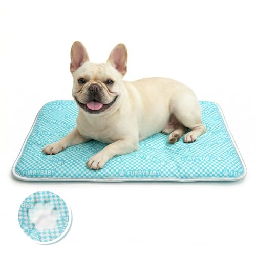 furrybaby Dog Cooling Mat Dog Bed mat, Extra-Thick Dog Crate Pad, Cat Bed, Washable Pet-Safe Magic Cooling Pad for Dogs Cats, Long Lasting Cooling for Crate Bed Indoor Outdoor Summer, 30x20, Sea - color: Sea, size: 30“x20"(Medium)
