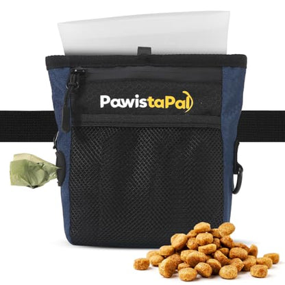 Dog Treat Pouch for Pet Training, One-Hand Magnetic Closure, Hands-Free Treat Bag with Silicone Liner, No Mess No Smell - color: Navy Blue