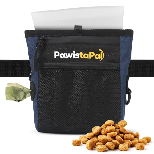 Dog Treat Pouch for Pet Training, One-Hand Magnetic Closure, Hands-Free Treat Bag with Silicone Liner, No Mess No Smell - color: Navy Blue