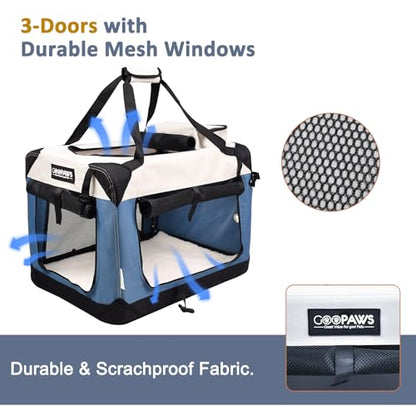JESPET Soft Dog Crates Kennel for Pets, 3 Door Soft Sided Folding Travel Pet Carrier with Straps and Fleece Mat for Dogs, Cats(6-Lake Blue, Small(24" L x 16.5" W x 16.5" H)) - color: 6-Lake Blue
