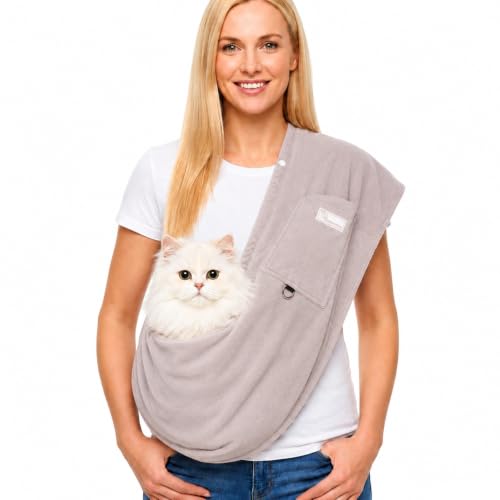 Cat Sling & Dog Sling Carrier for Small Dogs and Cats (3-14 lbs) – Ultra Soft Fleece Puppy Carrier for Indoor Home Use,Hands-Free Cat Carrier with Wide Shoulder Strap, Cozy Pet Sling (Grey) - color: Grey