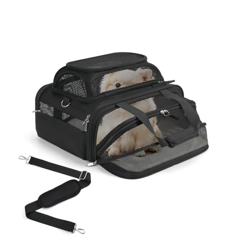 pidipiti 18x14x8 TSA Approved,top and Side Expandable pet Carrier for Extra-Small Dog Under 6 lbs,or Medium cat Under 10 lbs,for Airlines only Have 8'' Height Space underseat