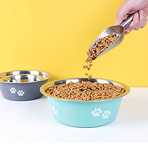 Stainless Steel Dog Bowls 2 Pack Medium Large Dogs Feeding Food Water Bowl with Non-Slip Silicone Sole, Stainless Steel Dog Dishes Elevated Raised Pet Feeder (Green+Grey, L(6.6 Cups)) - color: Green+Grey, size: L(6.6 Cups)