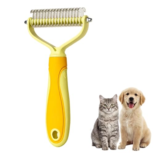 Dematting Comb for Dogs and Cats, 2026 Upgraded Pet Pro Tool Grooming, Dual-Sided Deshedding and Dematting Brush, Ergonomic Pet Grooming Brush, Gentle Pet Hair Remover Comb (Yellow, L) - color: Yellow, size: L