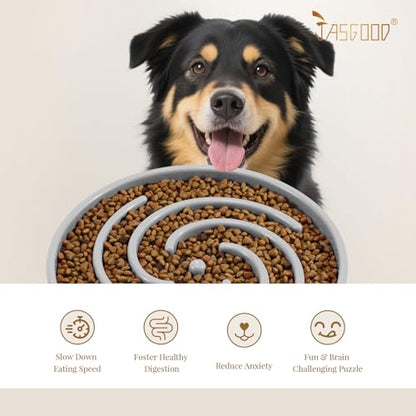 JASGOOD Slow Feeder Dog Bowl - Anti-Gulping, Prevents Bloat & Choking, Healthy Design for Large & Medium Dogs - color: E-Light Grey
