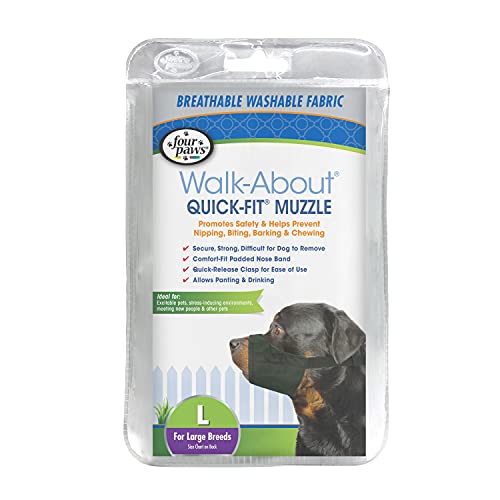 Four Paws Walk-About Quick-Fit Adjustable Dog Muzzle for Large Dogs, Washable & Breathable, Black, 1 Count - size: 4-Large Regular Snout