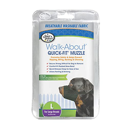 Four Paws Walk-About Quick-Fit Adjustable Dog Muzzle for Large Dogs, Washable & Breathable, Black, 1 Count - size: 4-Large Regular Snout