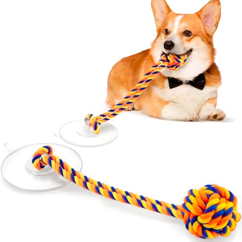 Interactive Dog Toy for Tug of War with Rope Ball for Small Dogs,Orange | Strong Suction Cup Play|Dog Enrichment for Solo Play|Helps Relieve Boredom|Supports Healthy Chewing|Ideal for Indoor - color: Orange(Classic)