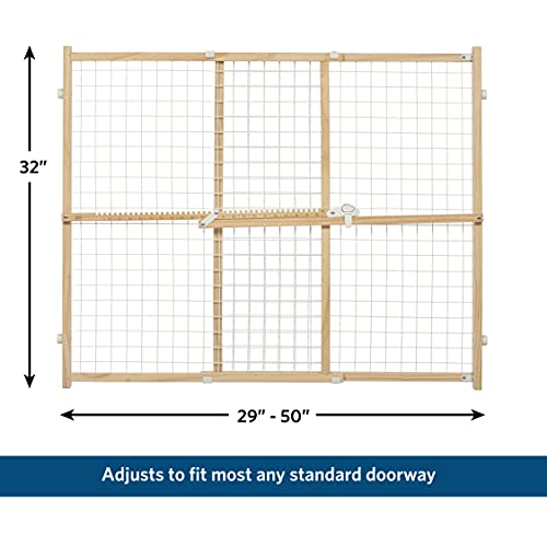 MidWest Homes for Pets Wire Mesh Pet Safety Gate, Dog Gate Expands From 29 - 50 Inches Wide, 32 Inches Tall, Wood, Powder Coated Wire - size: Medium