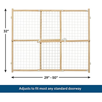 MidWest Homes for Pets Wire Mesh Pet Safety Gate, Dog Gate Expands From 29 - 50 Inches Wide, 32 Inches Tall, Wood, Powder Coated Wire - size: Medium