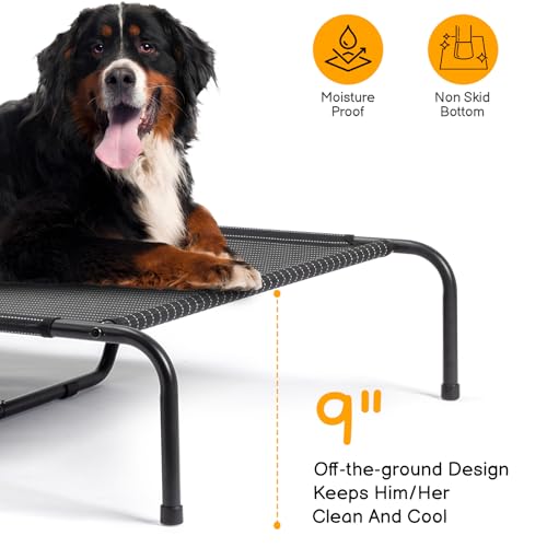 Elevated Dog Bed Raised Outdoor Dog Cot for Large Dogs, Pet Products Dog Cots Beds with Washable Cooling Breathable Mesh Anti-Slip Feet, Heavy Duty Durable Metal Frame, Cama para Perros 60" Black - color: Black + 60"