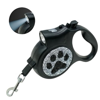 Led Retractable Dog Leash – 16ft Leash with Handcrafted Sparkle Detail Tangle-Free One-Hand Brake Soft Grip Handle for Small & Medium Dogs Up to 77lbs (DL-BK) - color: DL-BK