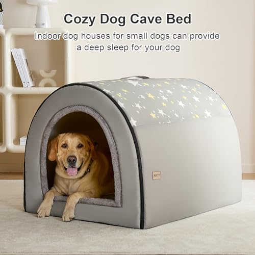 Jiupety 2 in 1 Dog House Indoor, Comfy Cave Bed Covered Dog Bed, Portable House for Large Dogs, 3XL(39"×32"×28"), Up to 90 Lb, Grey - style: 3XL