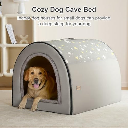 Jiupety 2 in 1 Dog House Indoor, Comfy Cave Bed Covered Dog Bed, Portable House for Large Dogs, 3XL(39"×32"×28"), Up to 90 Lb, Grey - style: 3XL