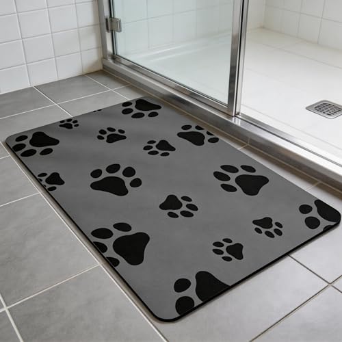 Rectangular pet Feeding mat (14 * 22, Light Grey Dog Paws)