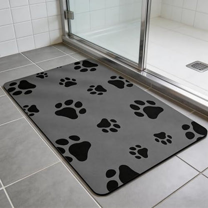 Rectangular pet Feeding mat (14 * 22, Light Grey Dog Paws)