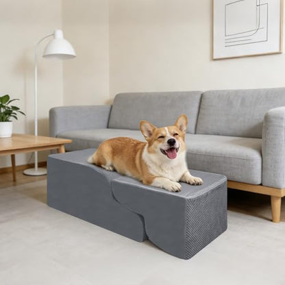 4-Step Dog Stairs, 19.8 Inch High Pet Steps for Small Dogs and Cats, Non-Slip Indoor Pet Ramp, Grey